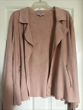 W.A.Y Blush Pink Open Draped Like Suede Fringe Jacket
